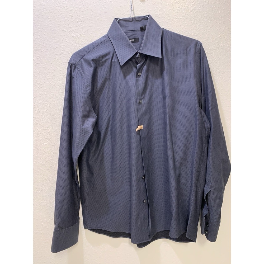 hugo boss button down shirt Gray Checked 16 34/35